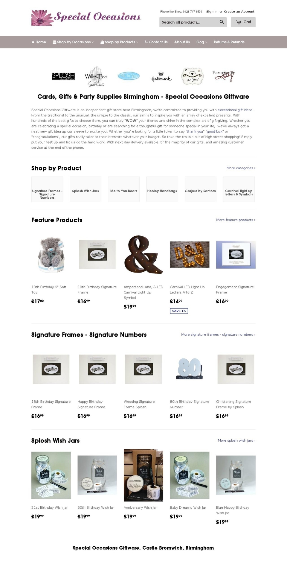 specialoccasionsgiftware.com shopify website screenshot