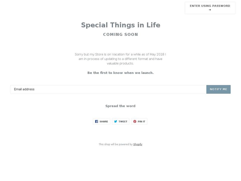 specialthingsinlife.com — Shopify storefront screenshot
