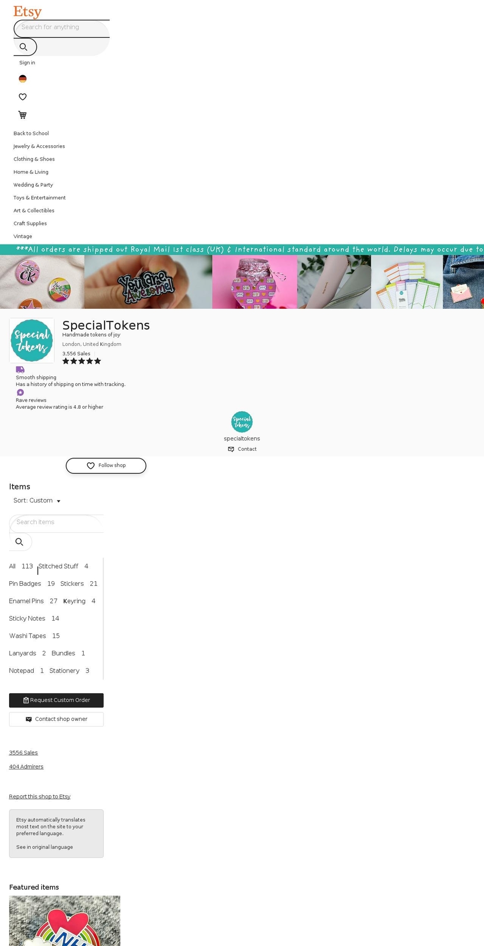specialtokens.co.uk shopify website screenshot