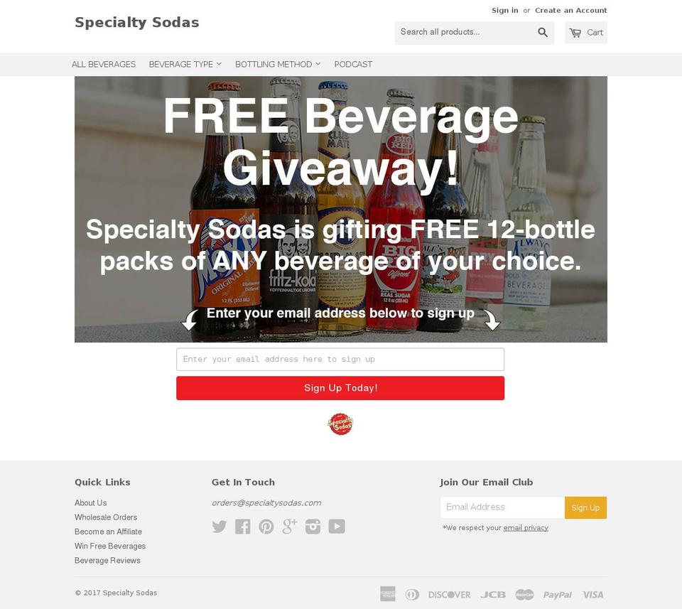 specialty-sodas.com shopify website screenshot