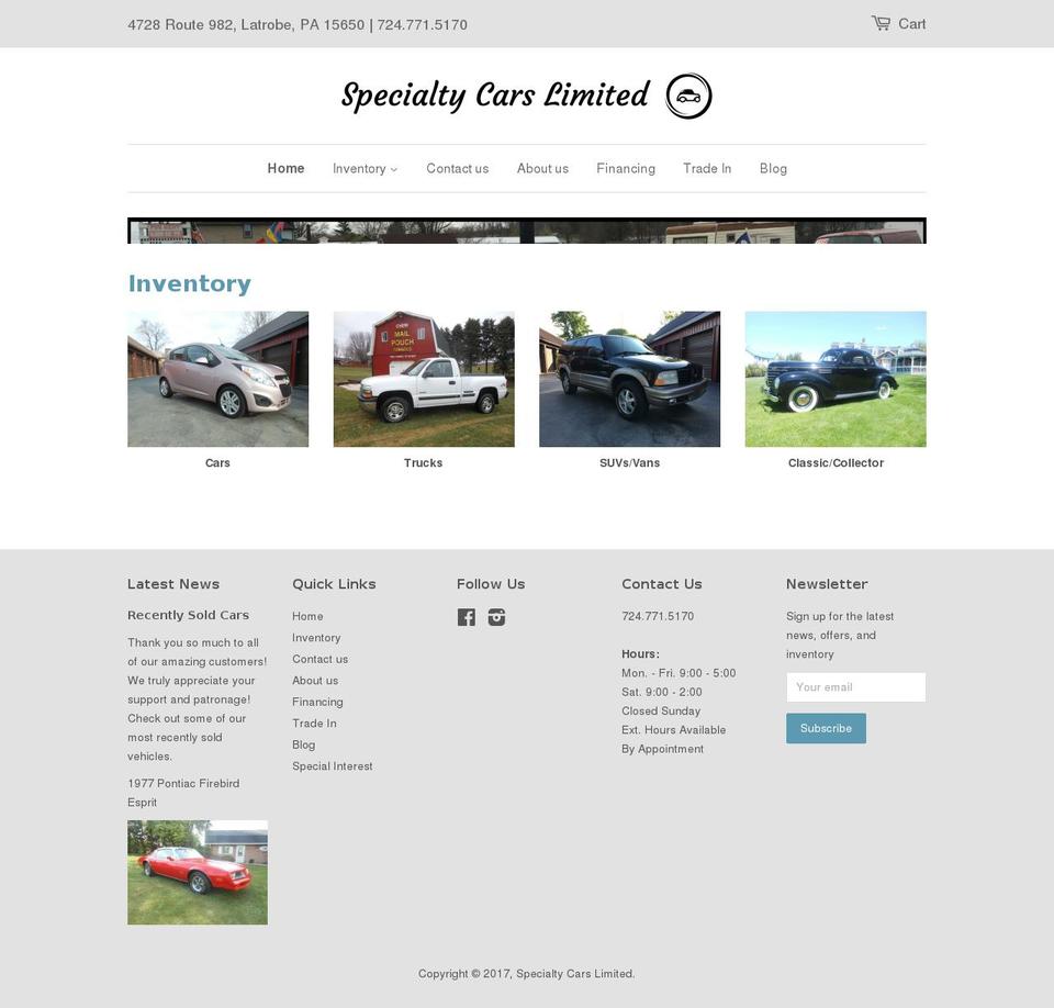 specialtycarslimited.com shopify website screenshot