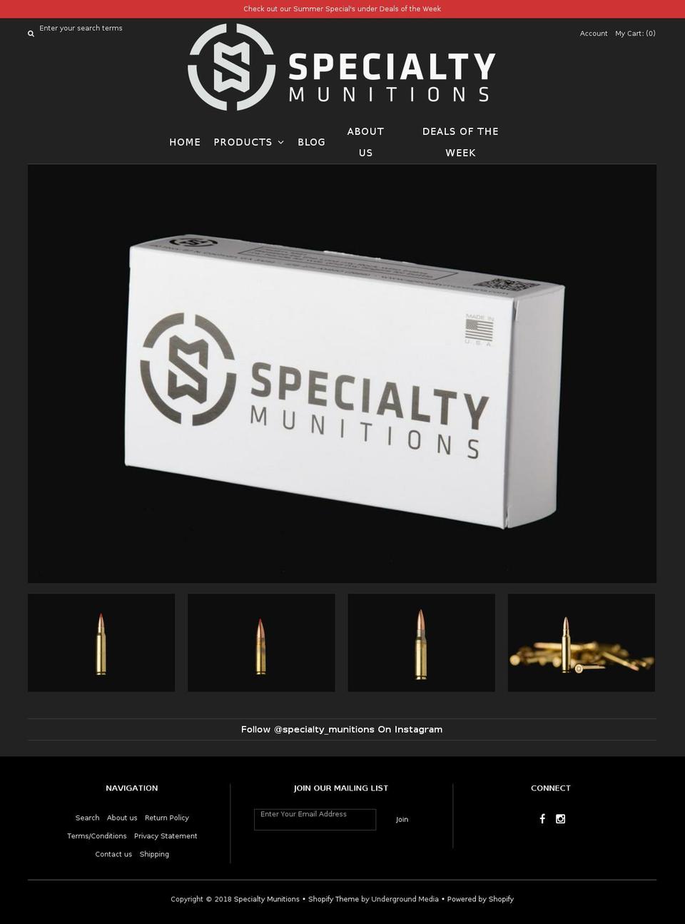 specialtymunitions.com — Shopify storefront screenshot