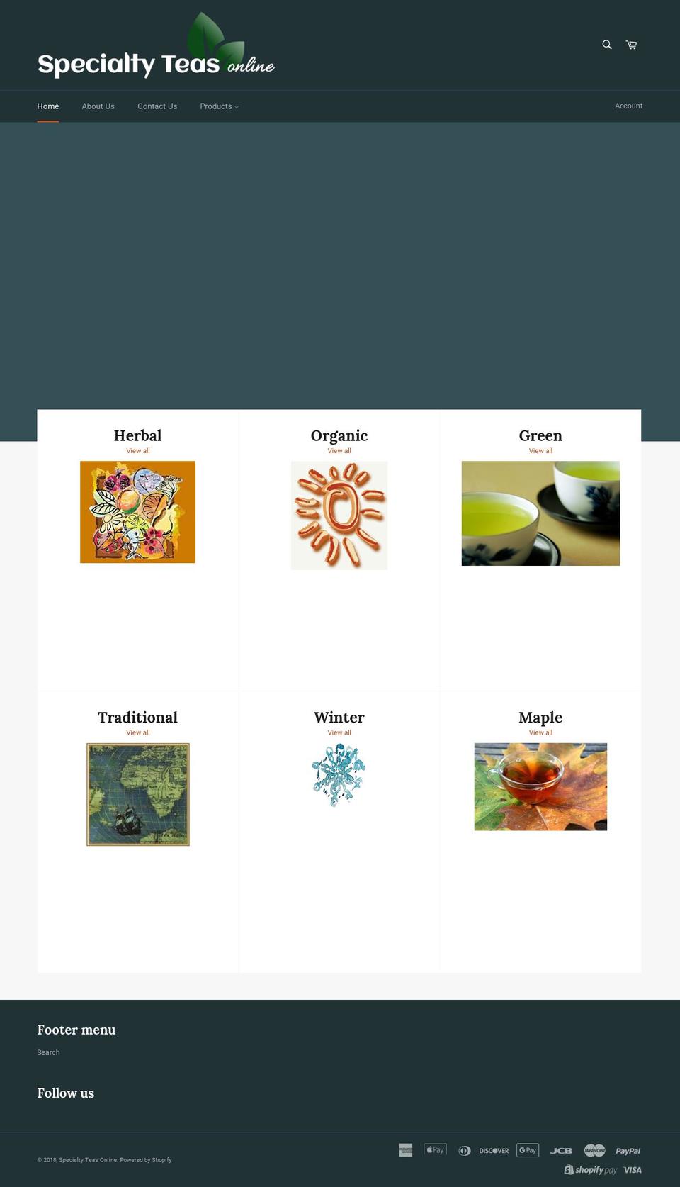 specialtyteasonline.com shopify website screenshot