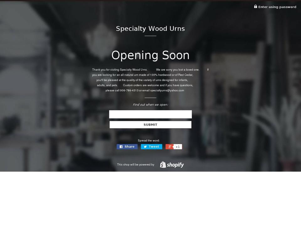 specialtywoodurns.com — Shopify storefront screenshot