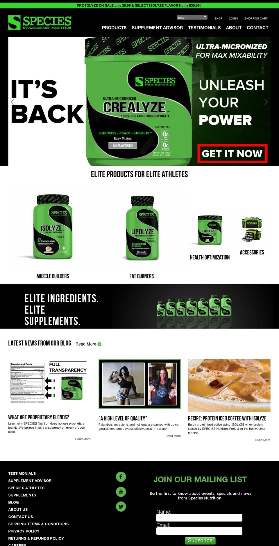 speciesnutrition.com shopify website screenshot