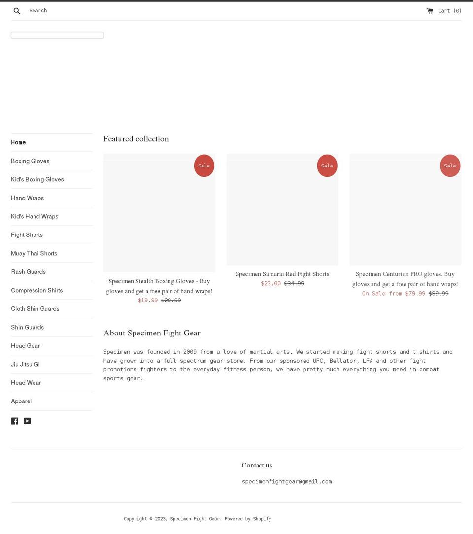 specimenfightgear.com shopify website screenshot