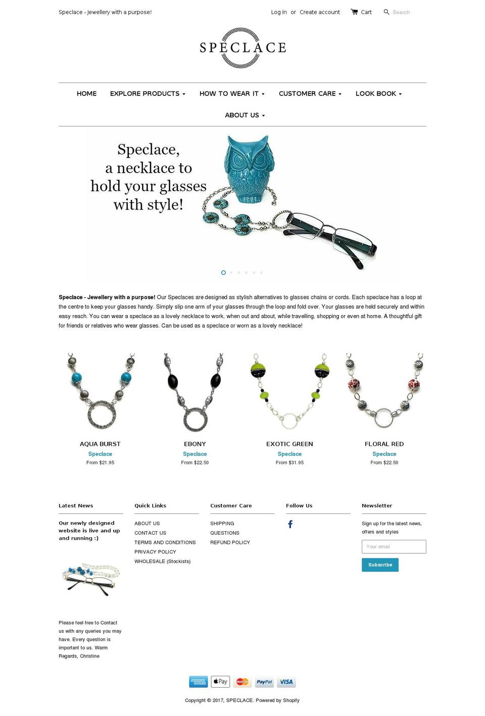 specklace.com.au shopify website screenshot