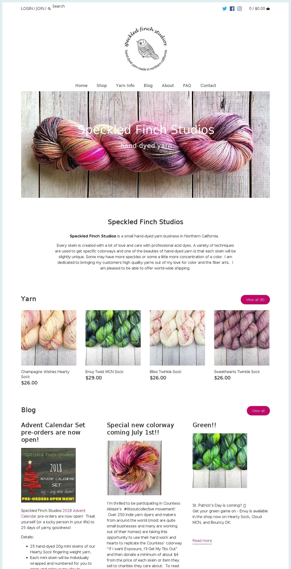 speckledfinchstudios.com — Shopify storefront screenshot