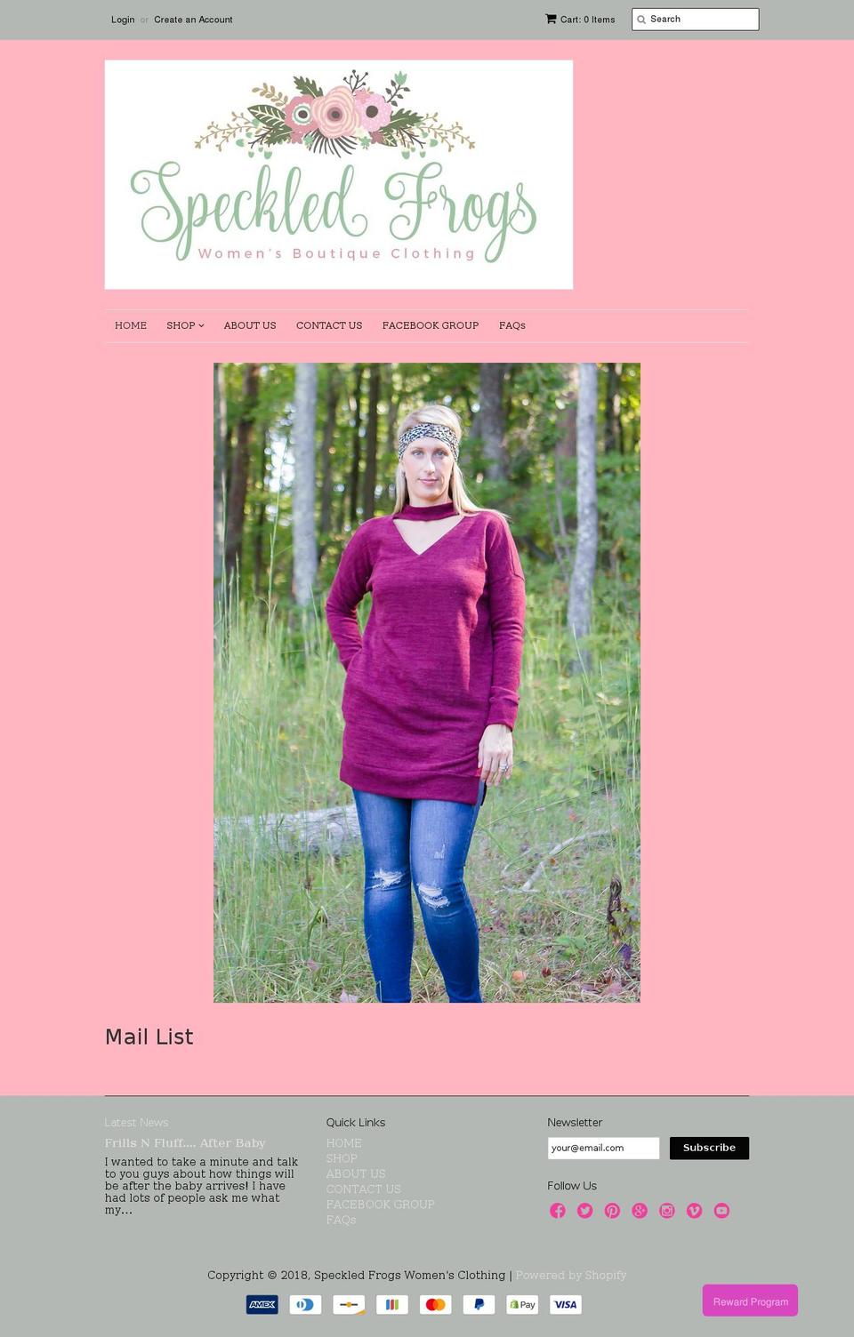 speckledfrogsclothing.com — Shopify storefront screenshot