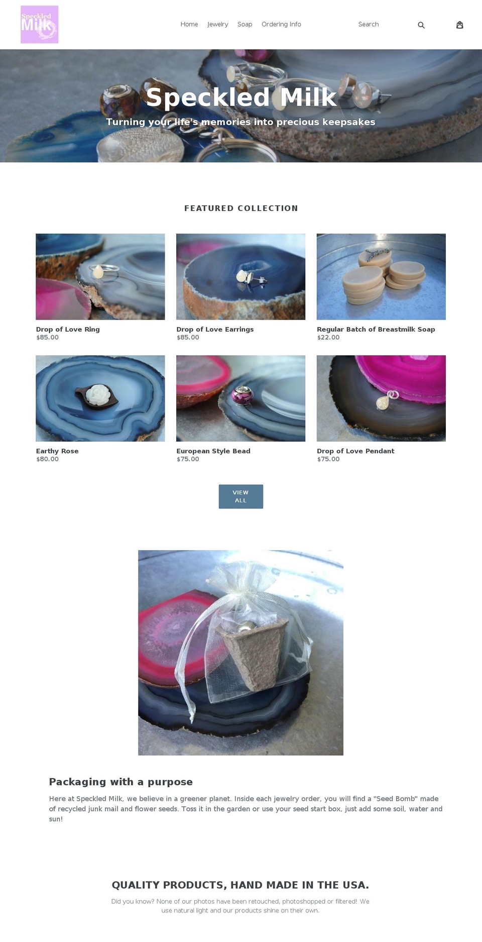 speckledmilk.com shopify website screenshot