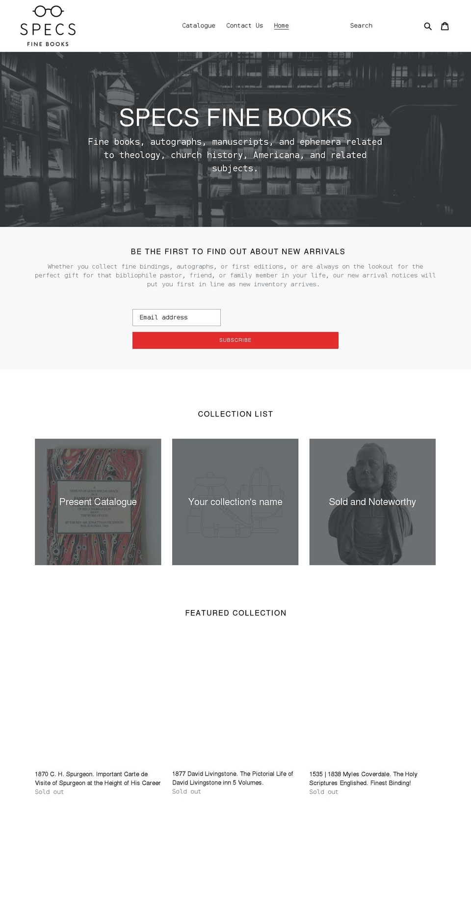 specs-fine-books.myshopify.com shopify website screenshot