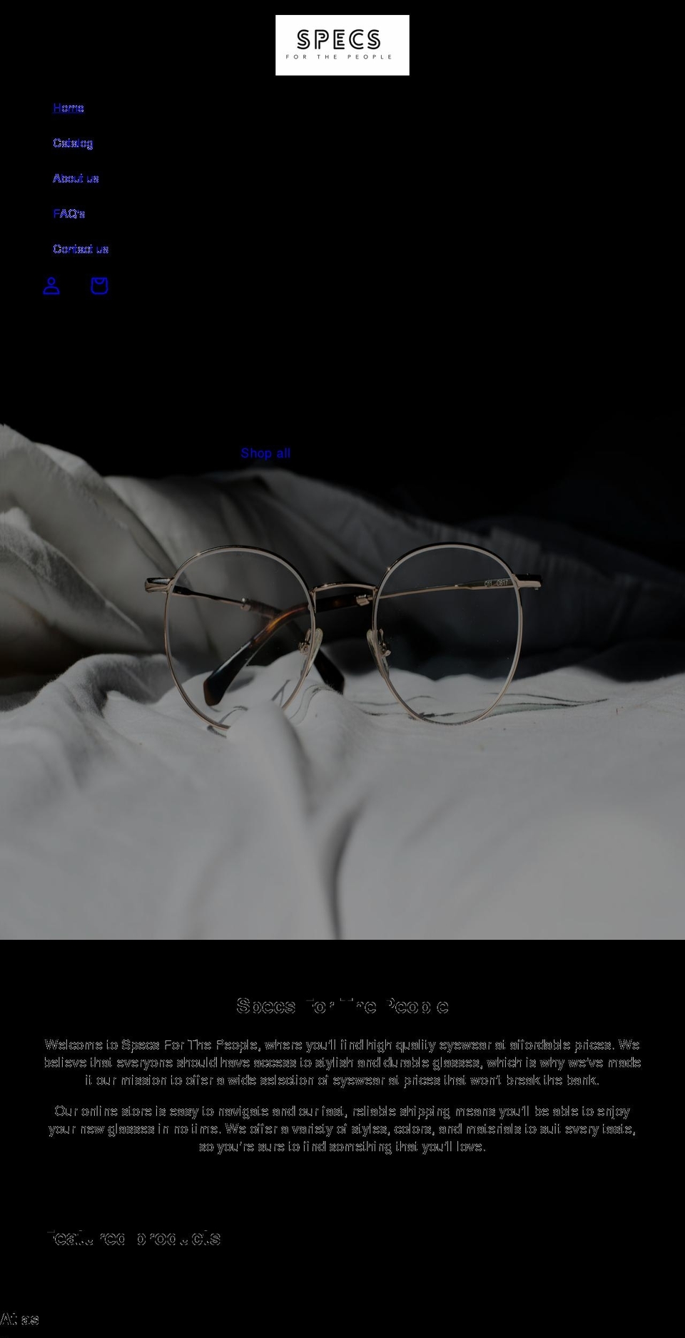 specsforthepeople.com shopify website screenshot