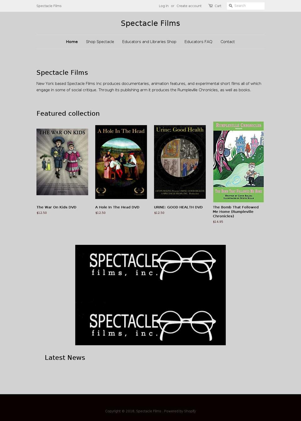 spectaclefilms.com shopify website screenshot