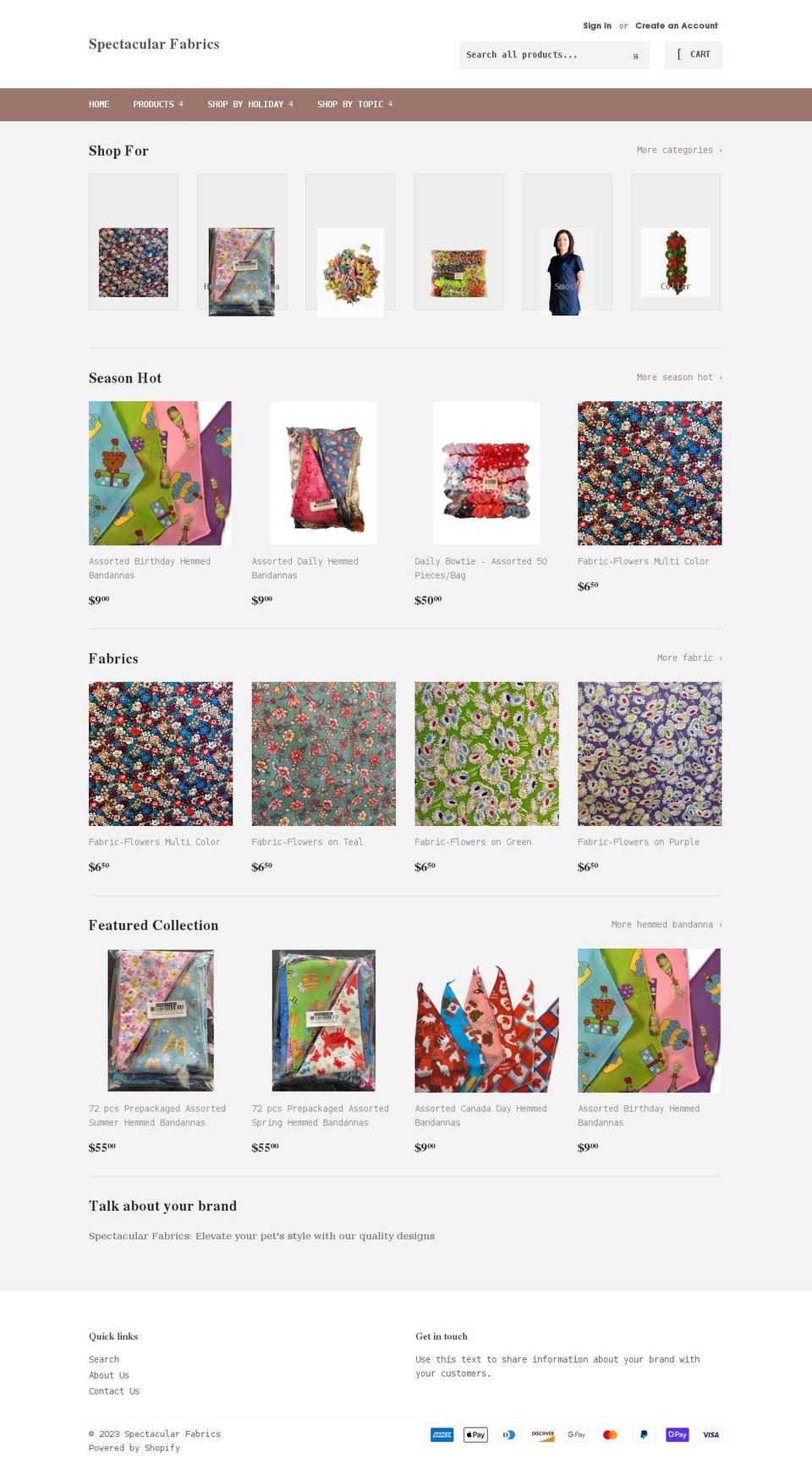 spectacularfabrics.com shopify website screenshot