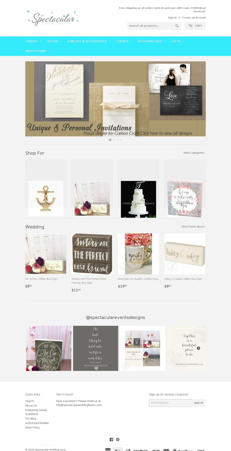 spectacularweddingfavor.com — Shopify storefront screenshot