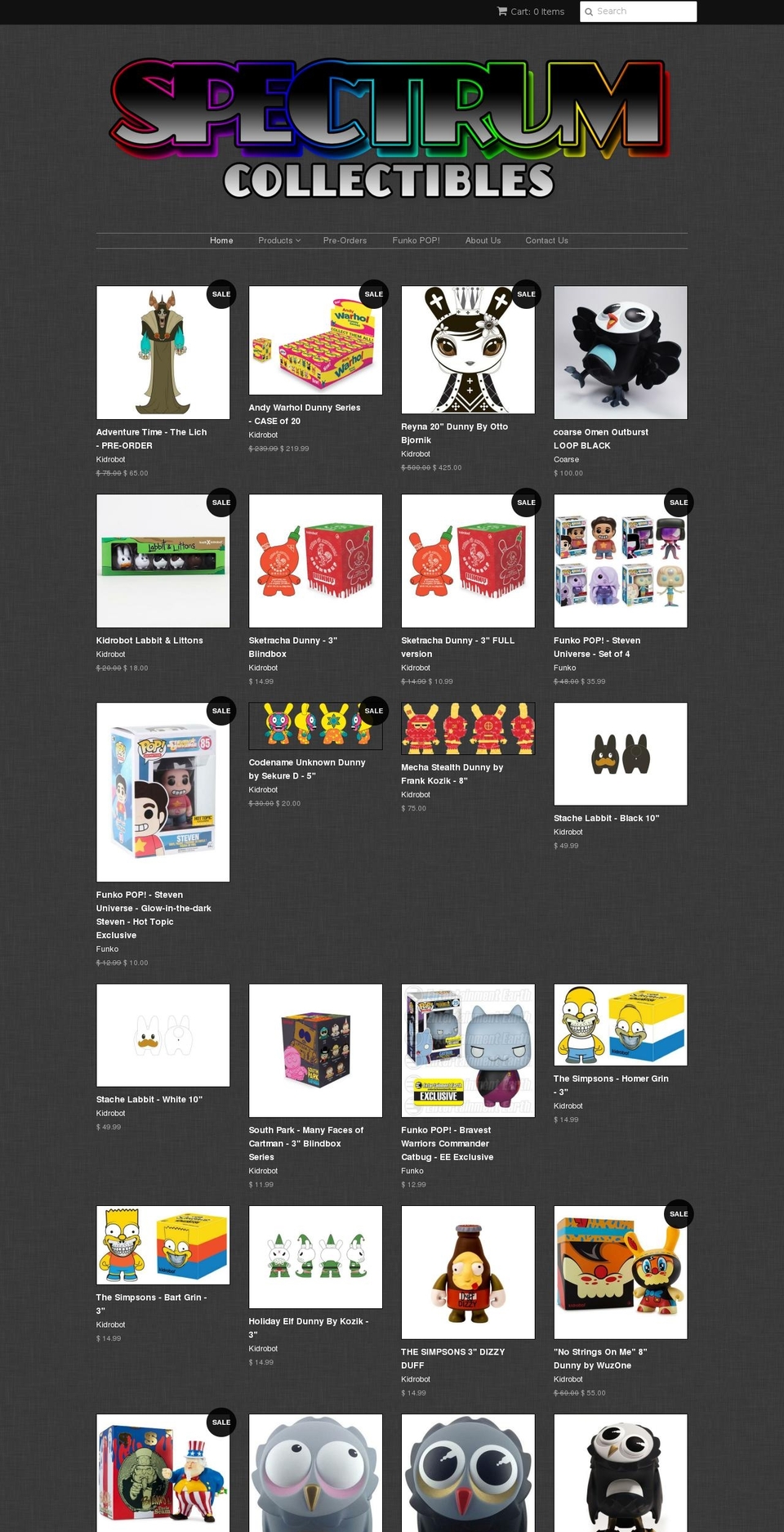 spectrumcollectibles.com shopify website screenshot