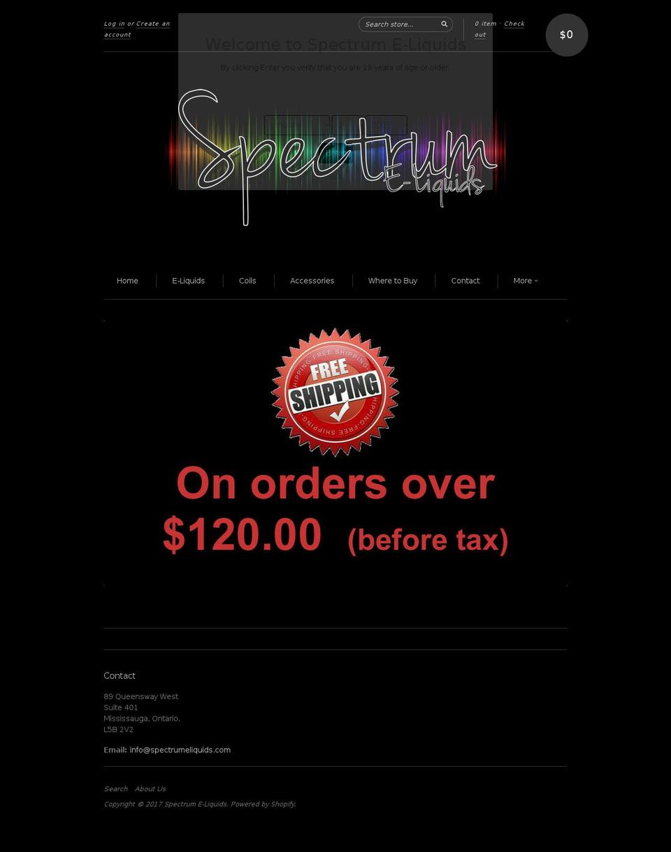 spectrumeliquids.com shopify website screenshot