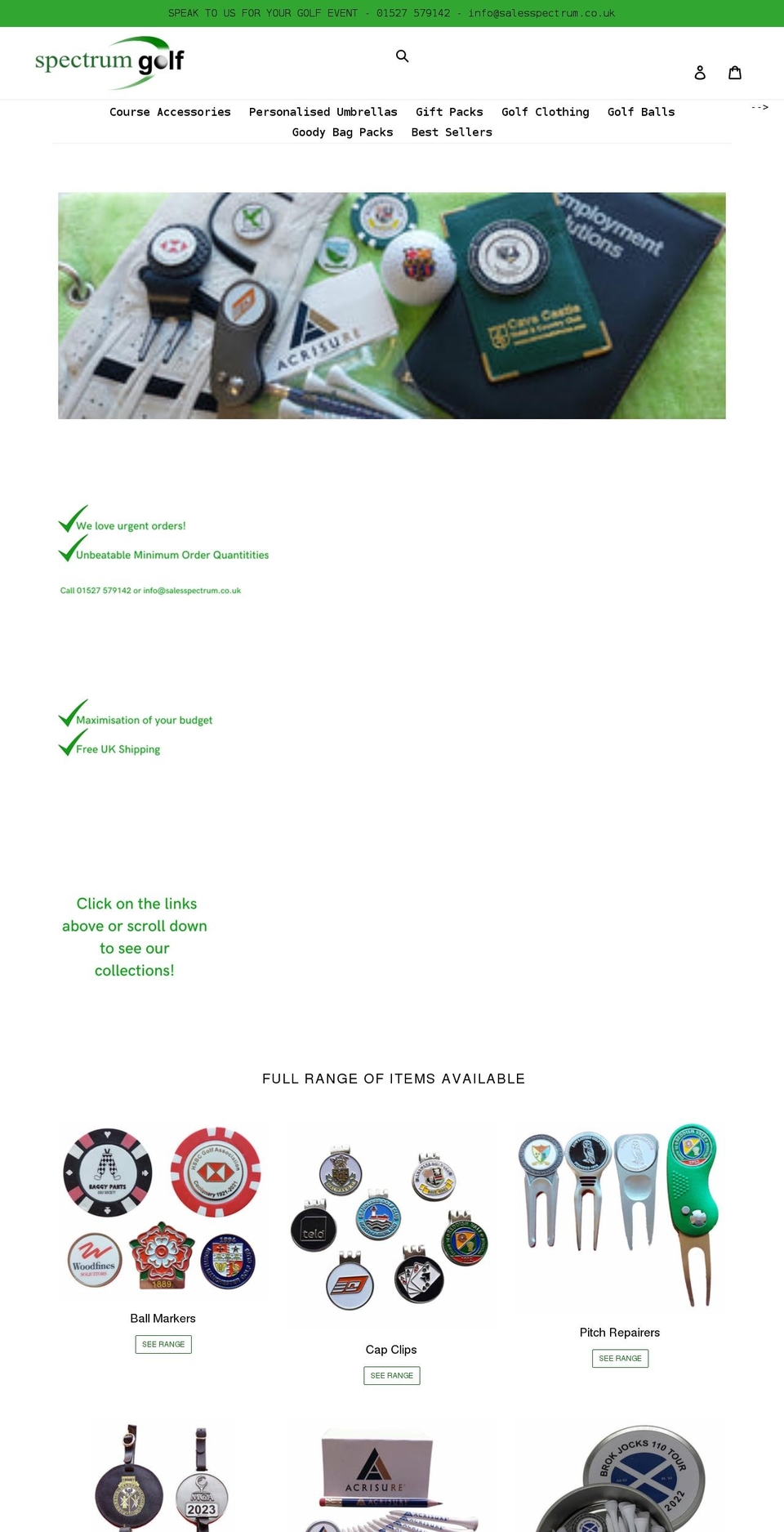 spectrumgolf.co.uk shopify website screenshot