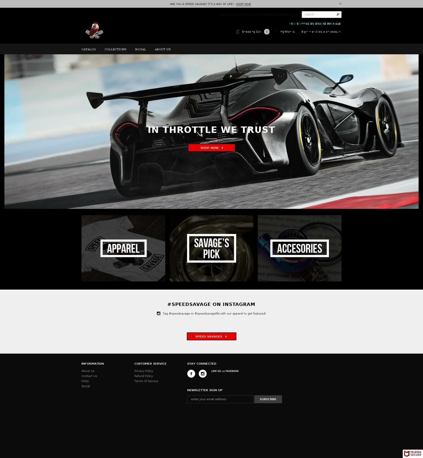 speedsavage.com — Shopify storefront screenshot