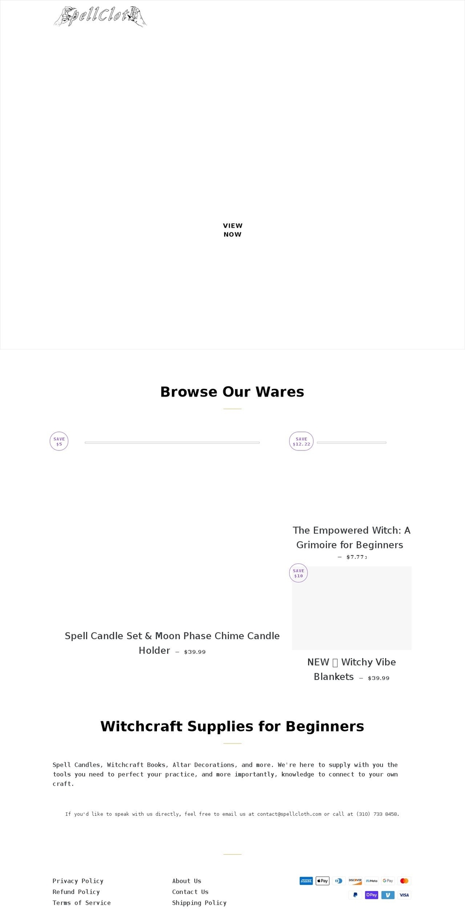 spellcloth.com shopify website screenshot