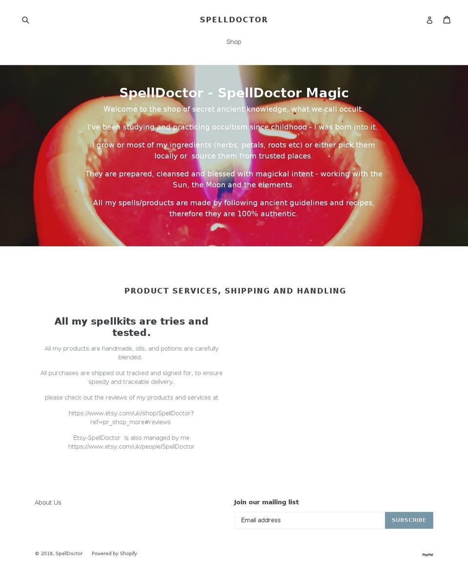 spelldoctormagic.com — Shopify storefront screenshot