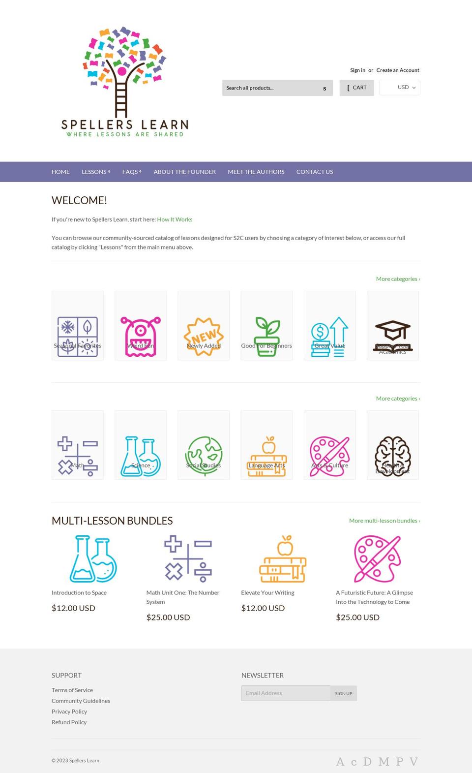 spellerslearn.com shopify website screenshot