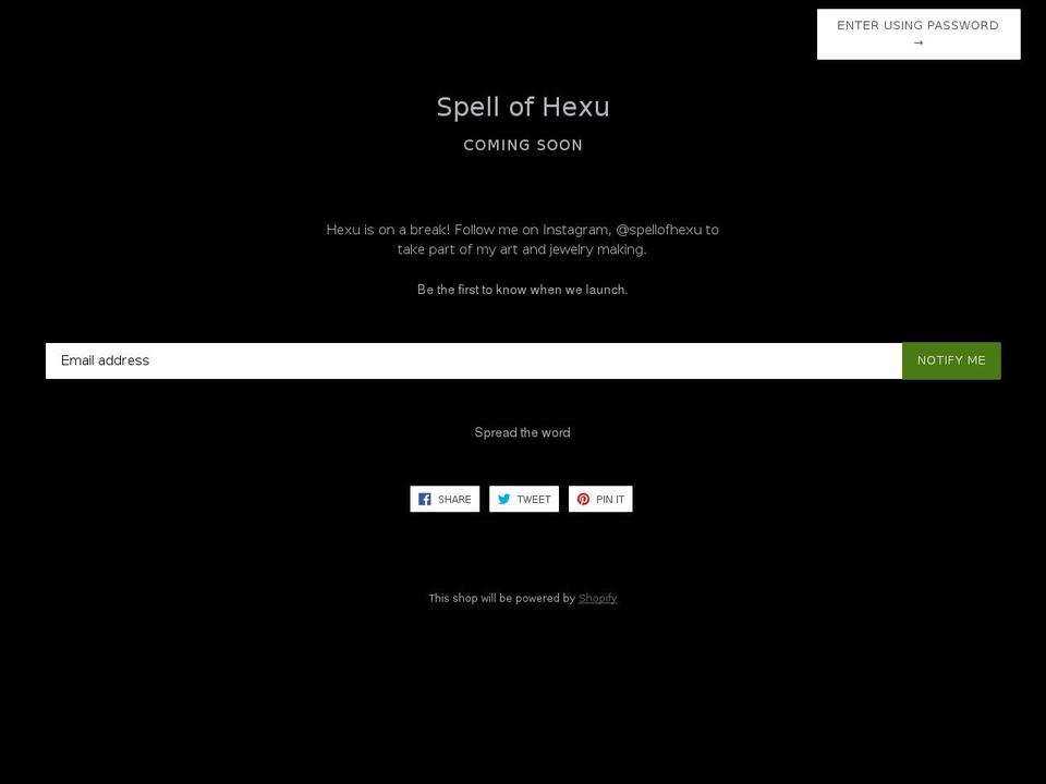 spellofhexu.com — Shopify storefront screenshot