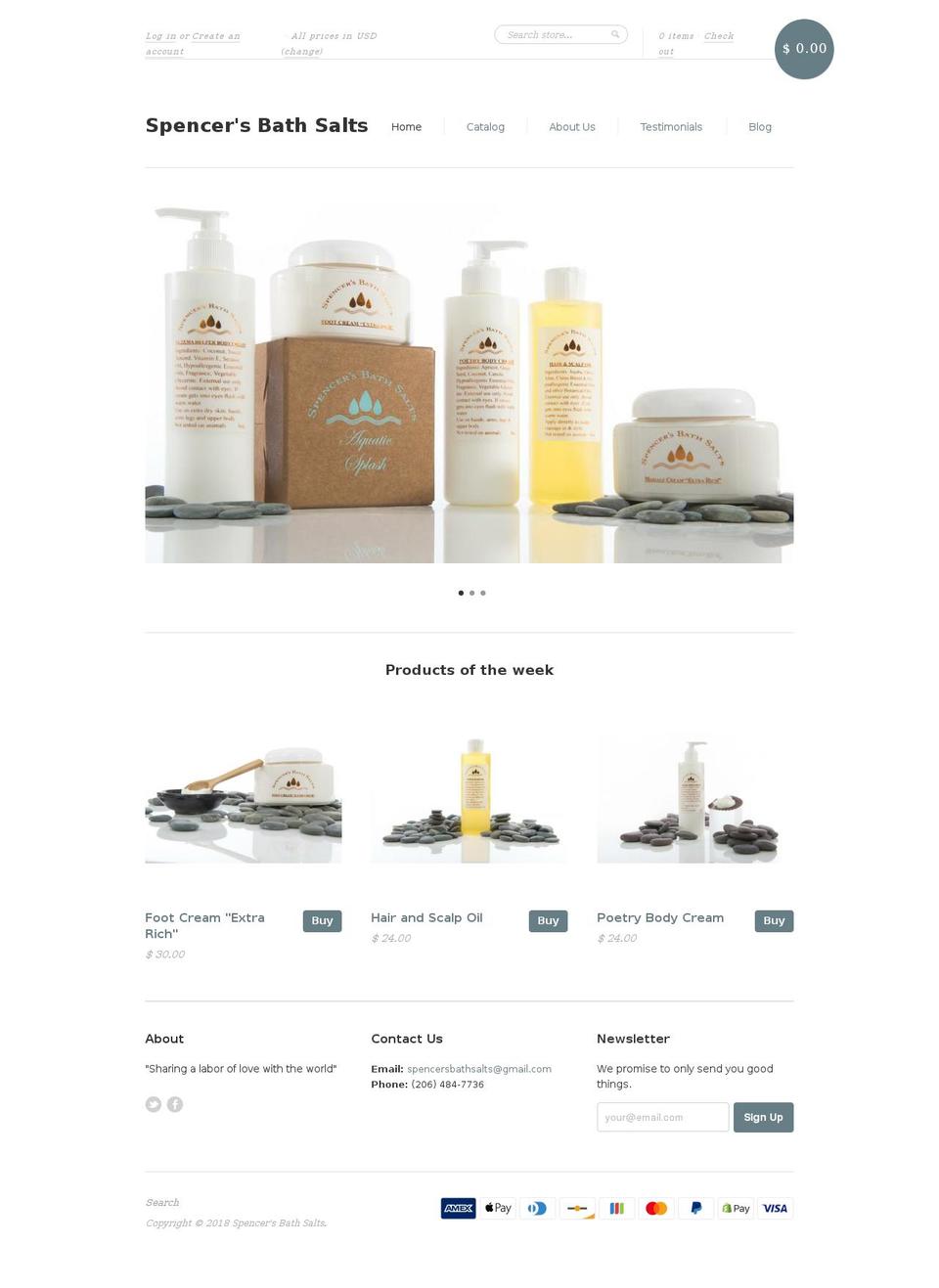 spencersbathsalts.com — Shopify storefront screenshot