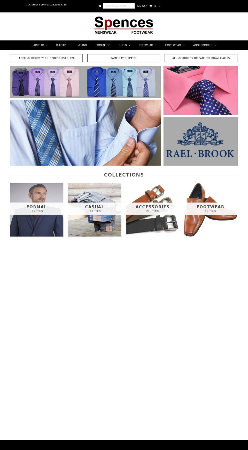 spencesmenswear.co.uk shopify website screenshot