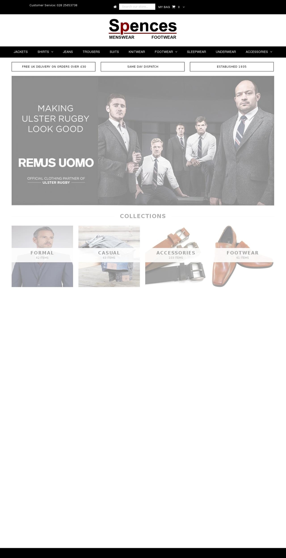 spencesmenswear.com shopify website screenshot