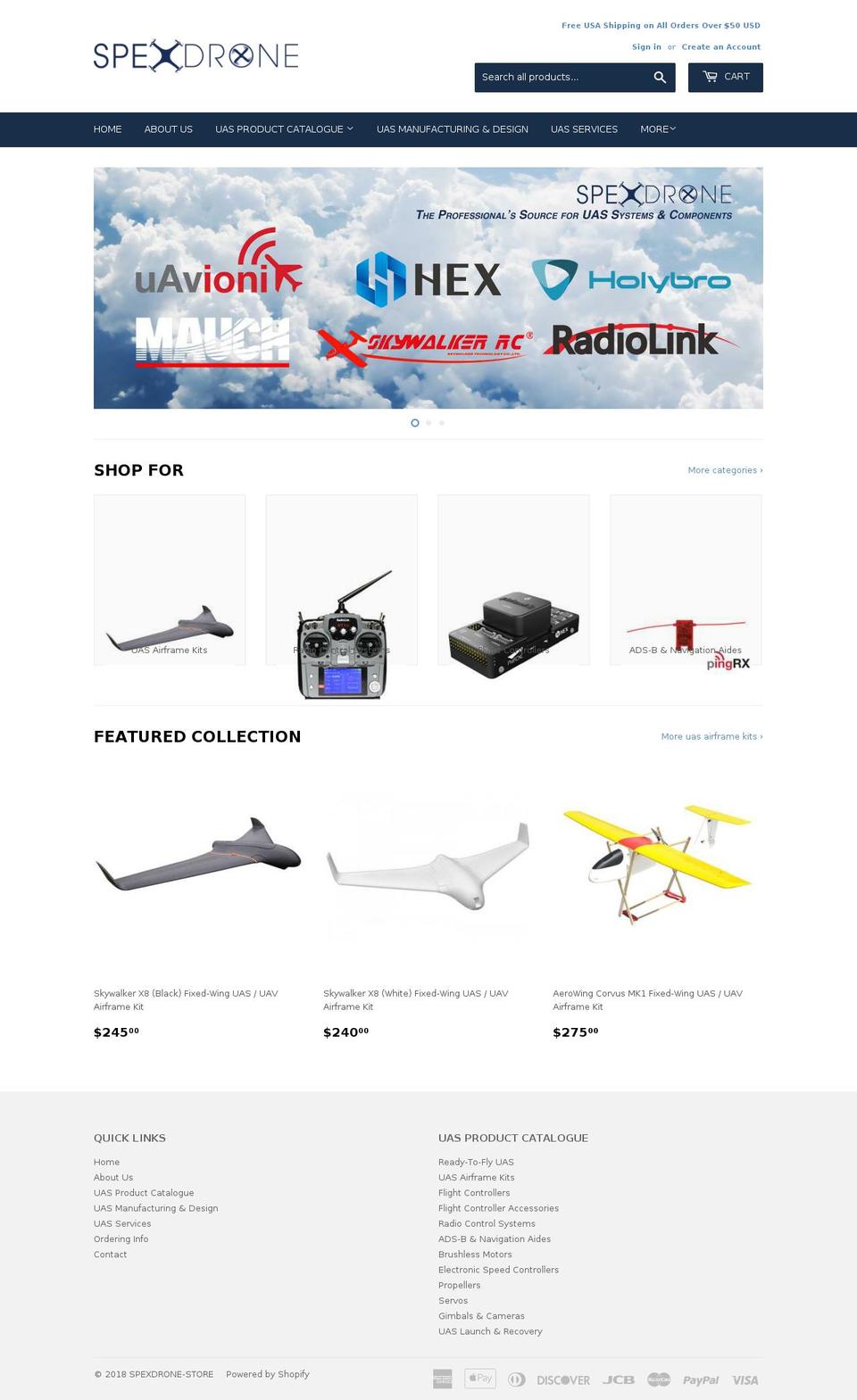 spexdrone.com shopify website screenshot