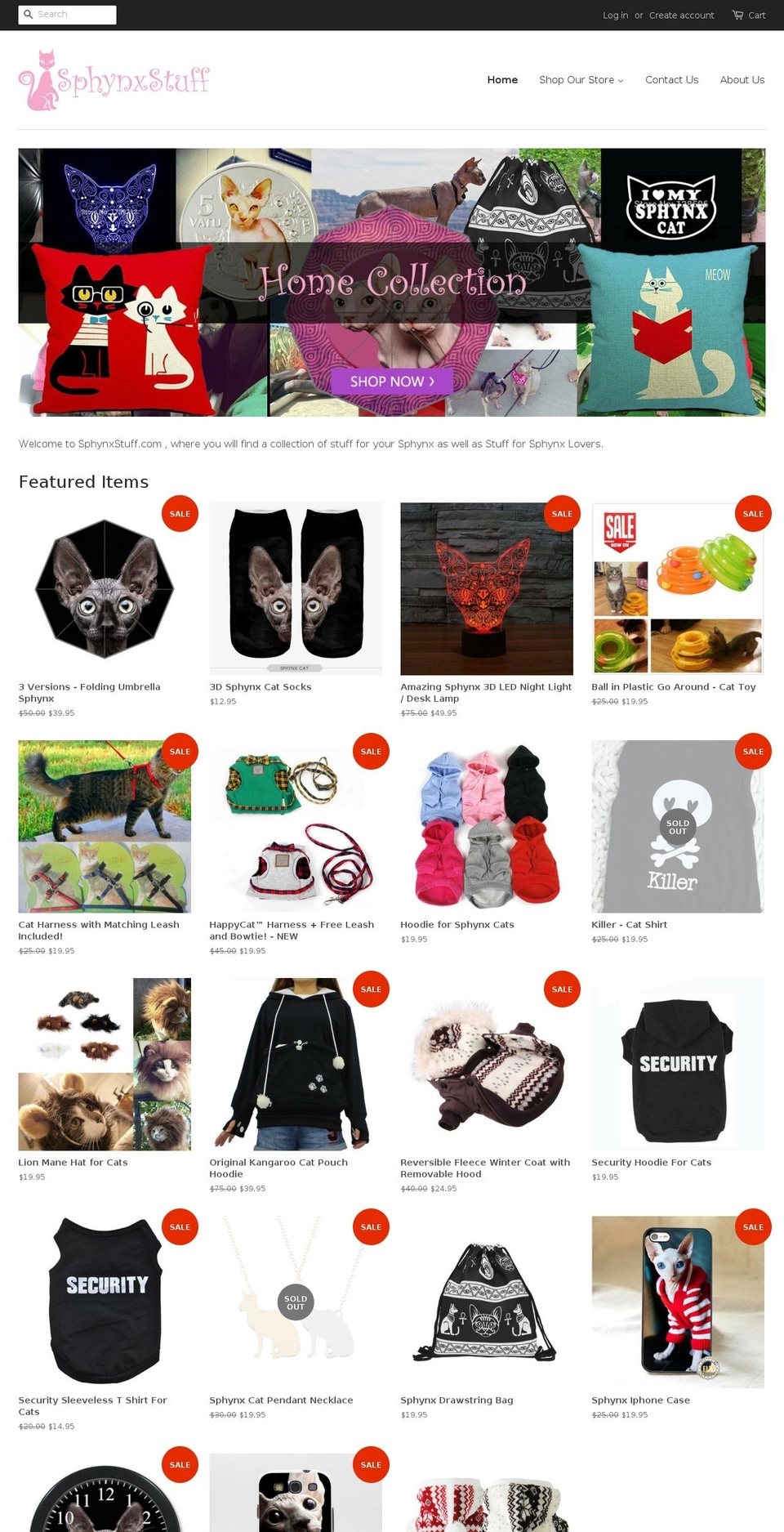 sphynxstuff.com shopify website screenshot