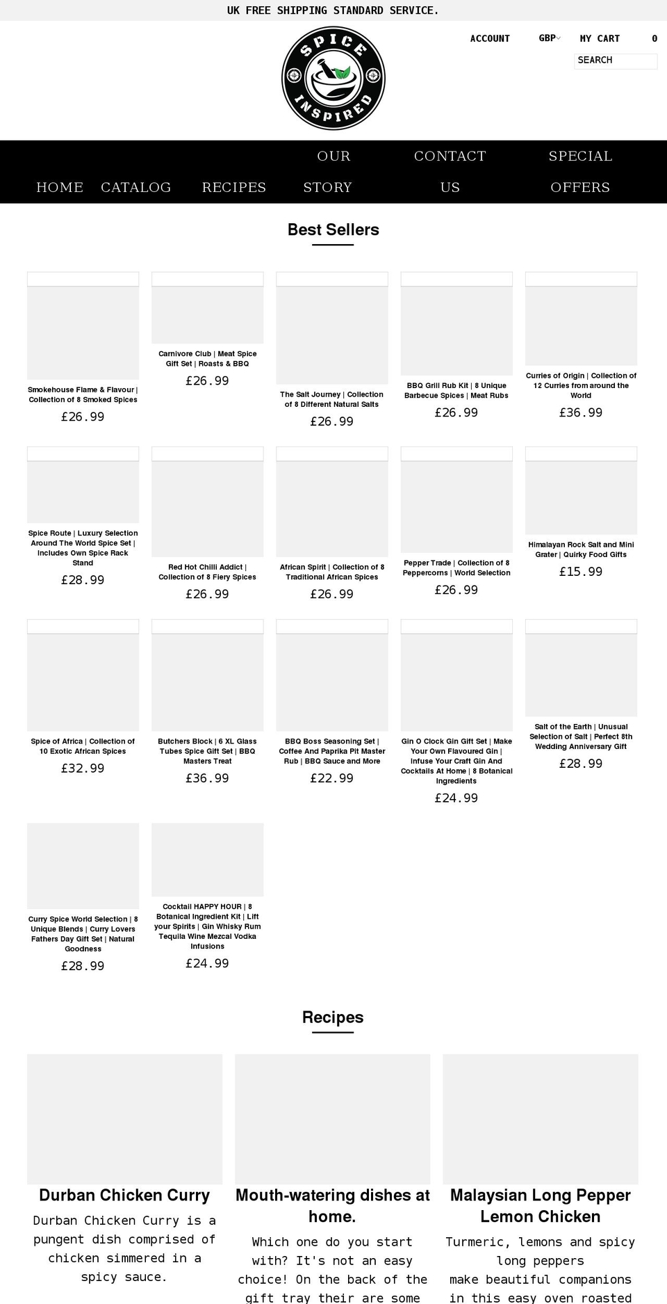 spiceinspired.com shopify website screenshot