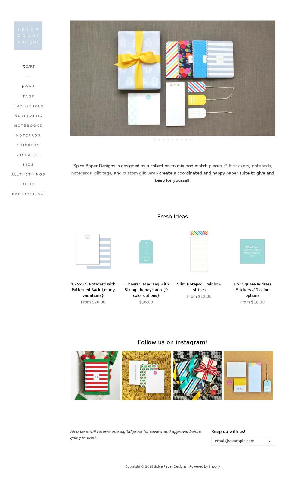 spicepaperdesigns.com shopify website screenshot