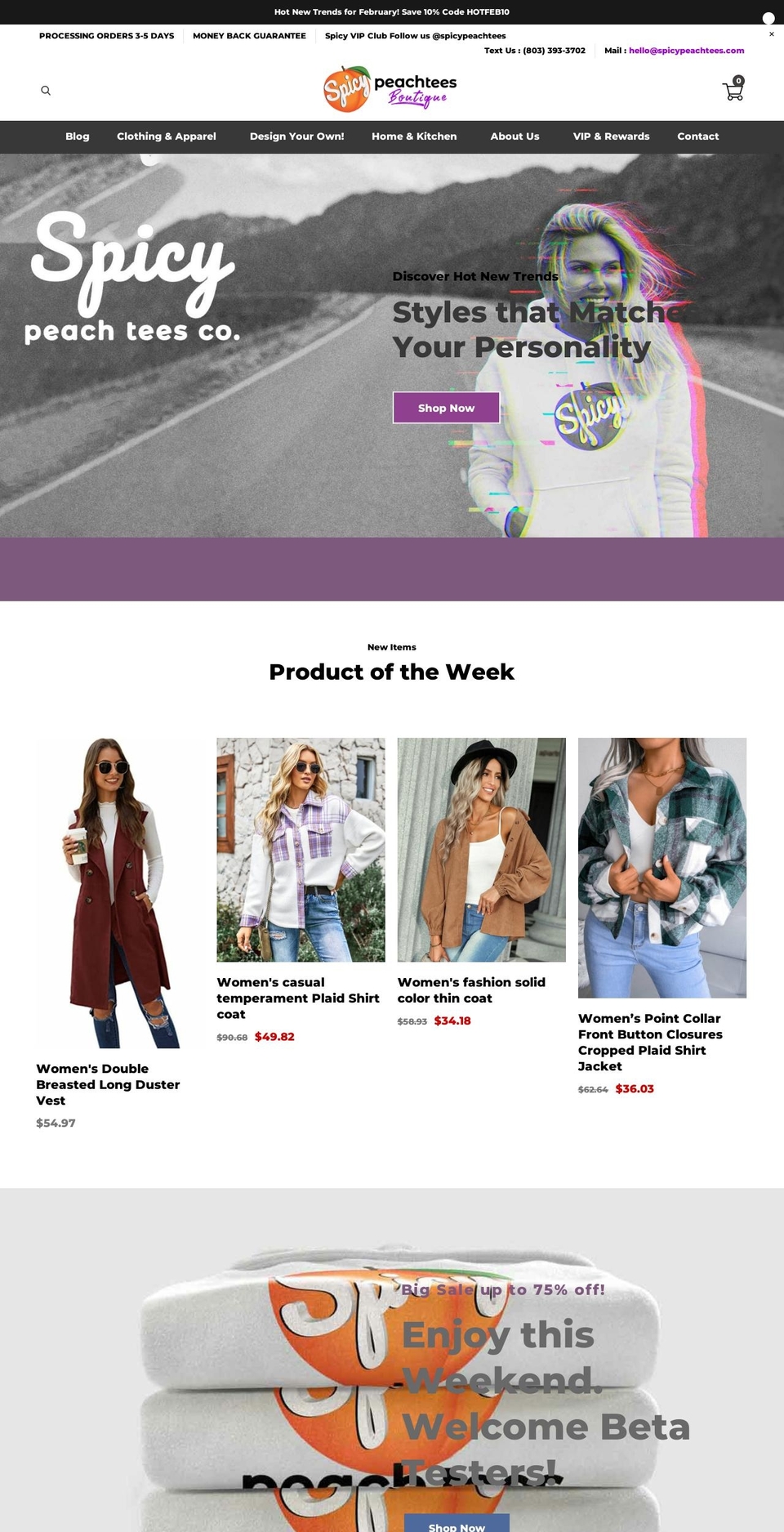 spicypeachtees.com shopify website screenshot