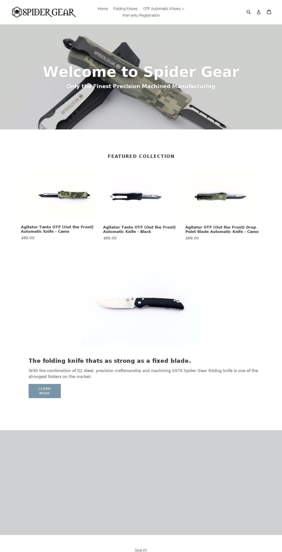 spidergear.com — Shopify storefront screenshot