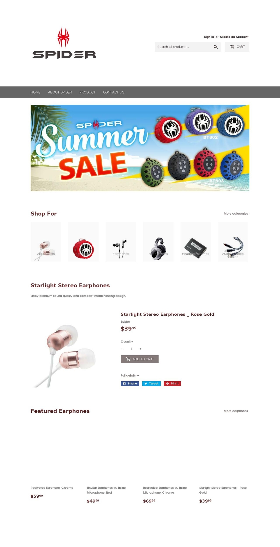spiderheadphones.com — Shopify storefront screenshot