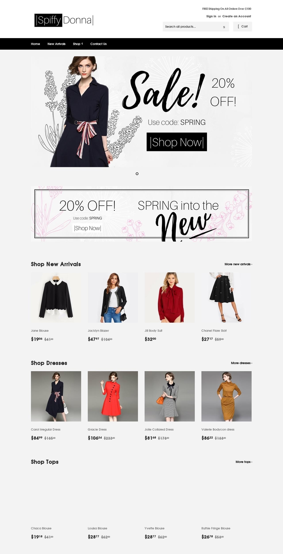 spiffydonna.com — Shopify storefront screenshot