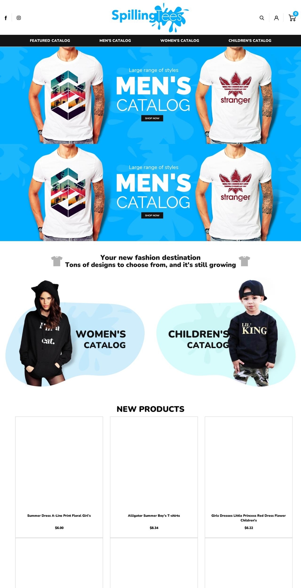spillingtees.com — Shopify storefront screenshot