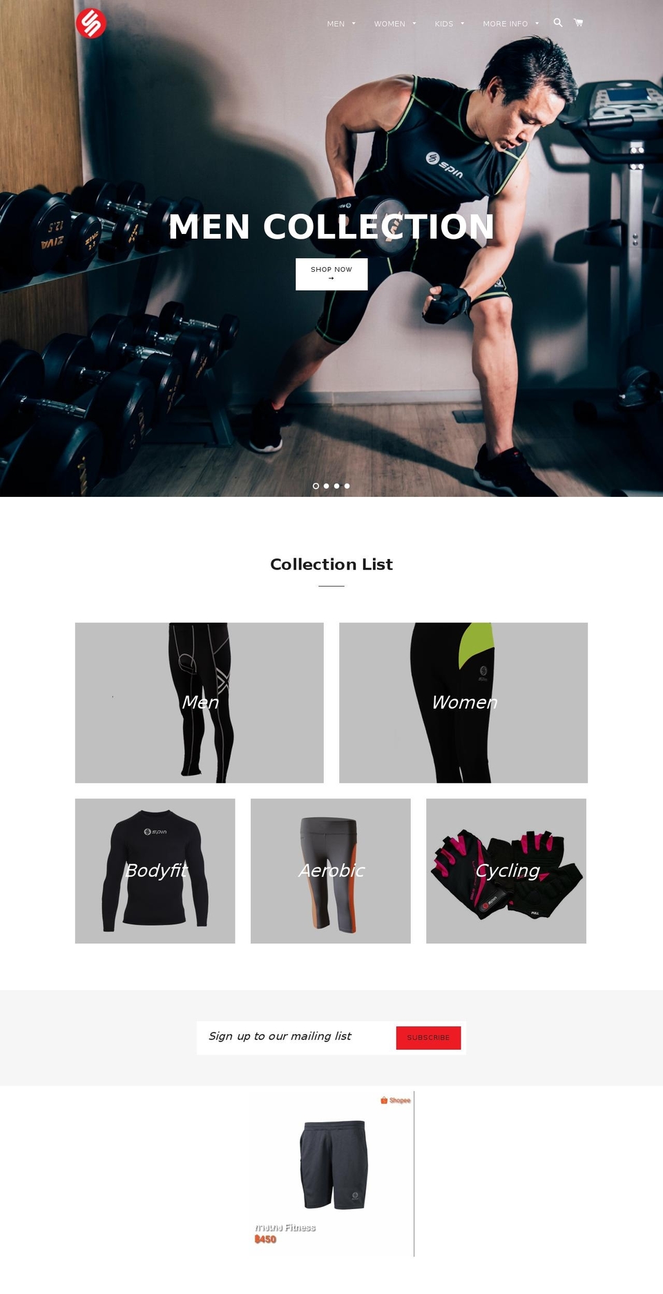 spinactivewear.com — Shopify storefront screenshot