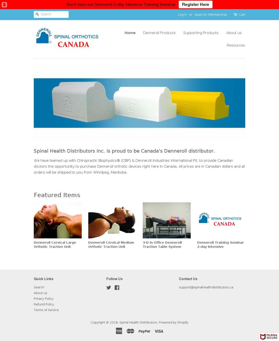 spinalhealthdistributors.com shopify website screenshot