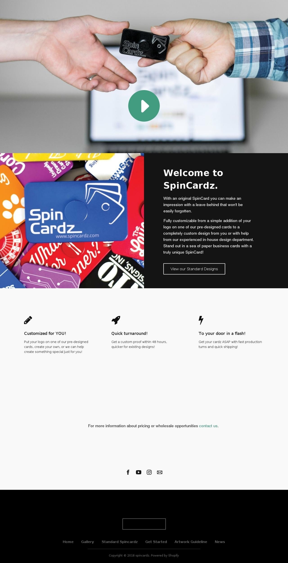 spincardz.com shopify website screenshot