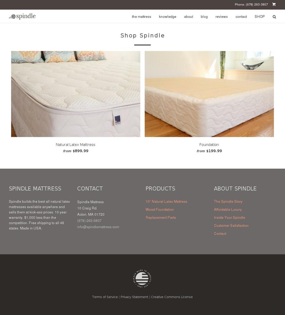 spindlematress.com shopify website screenshot