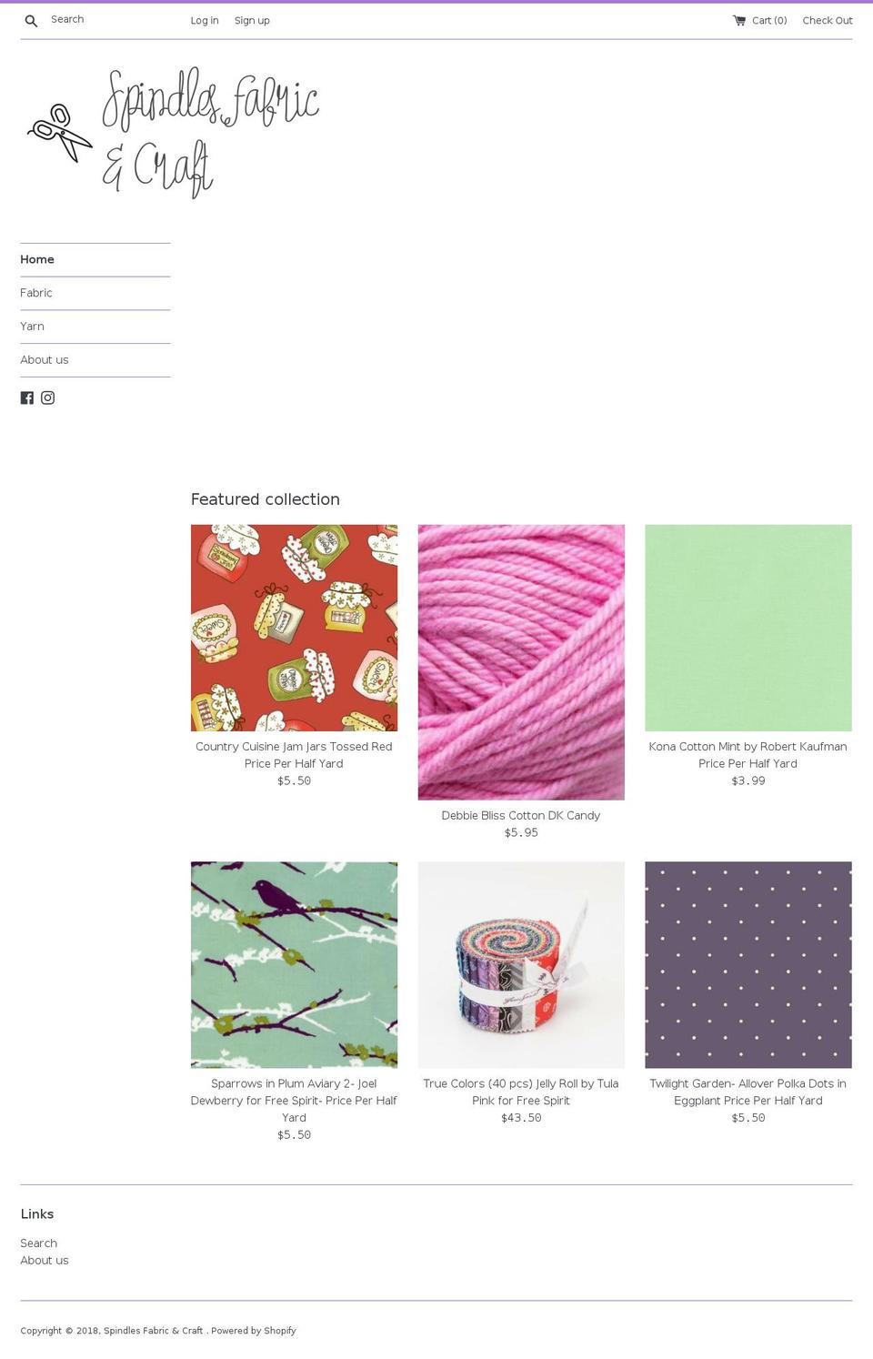 spindlesfabric.com shopify website screenshot