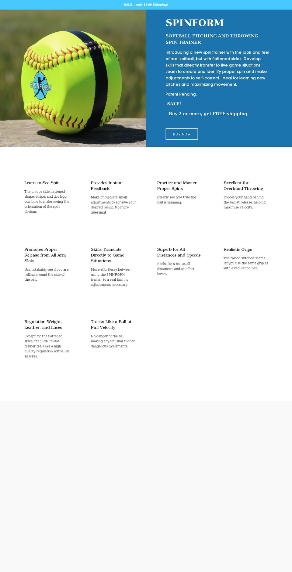 spinformsoftball.com shopify website screenshot
