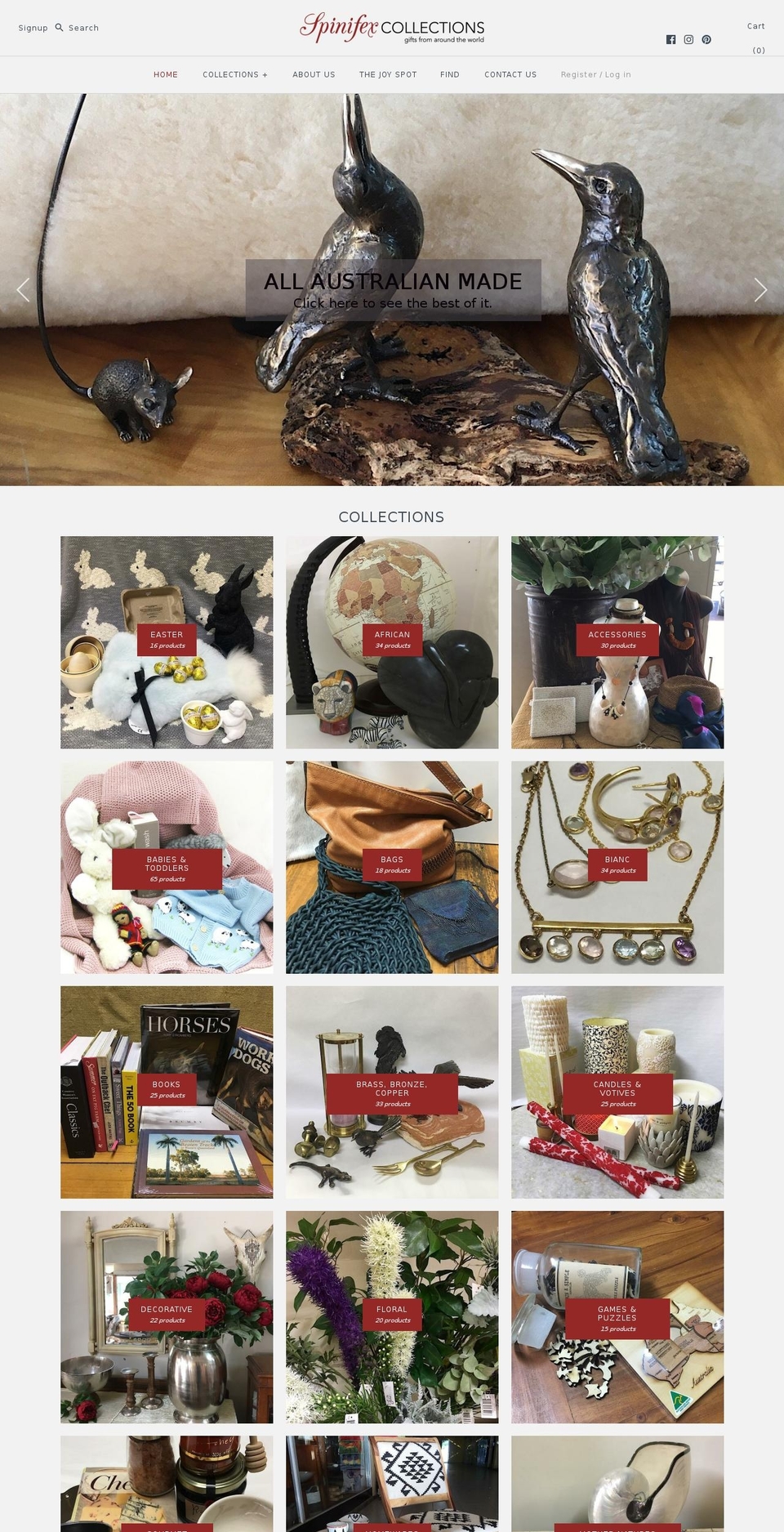 spinifexcollections.com shopify website screenshot