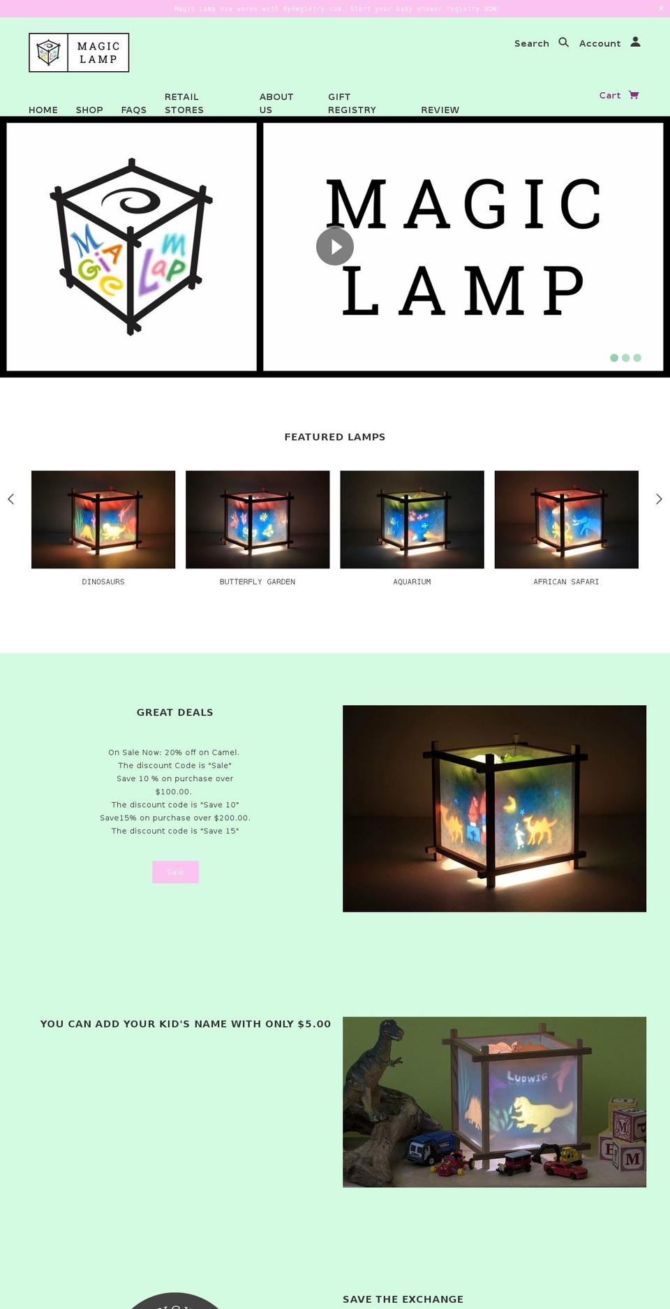 spinninglamp.ca shopify website screenshot