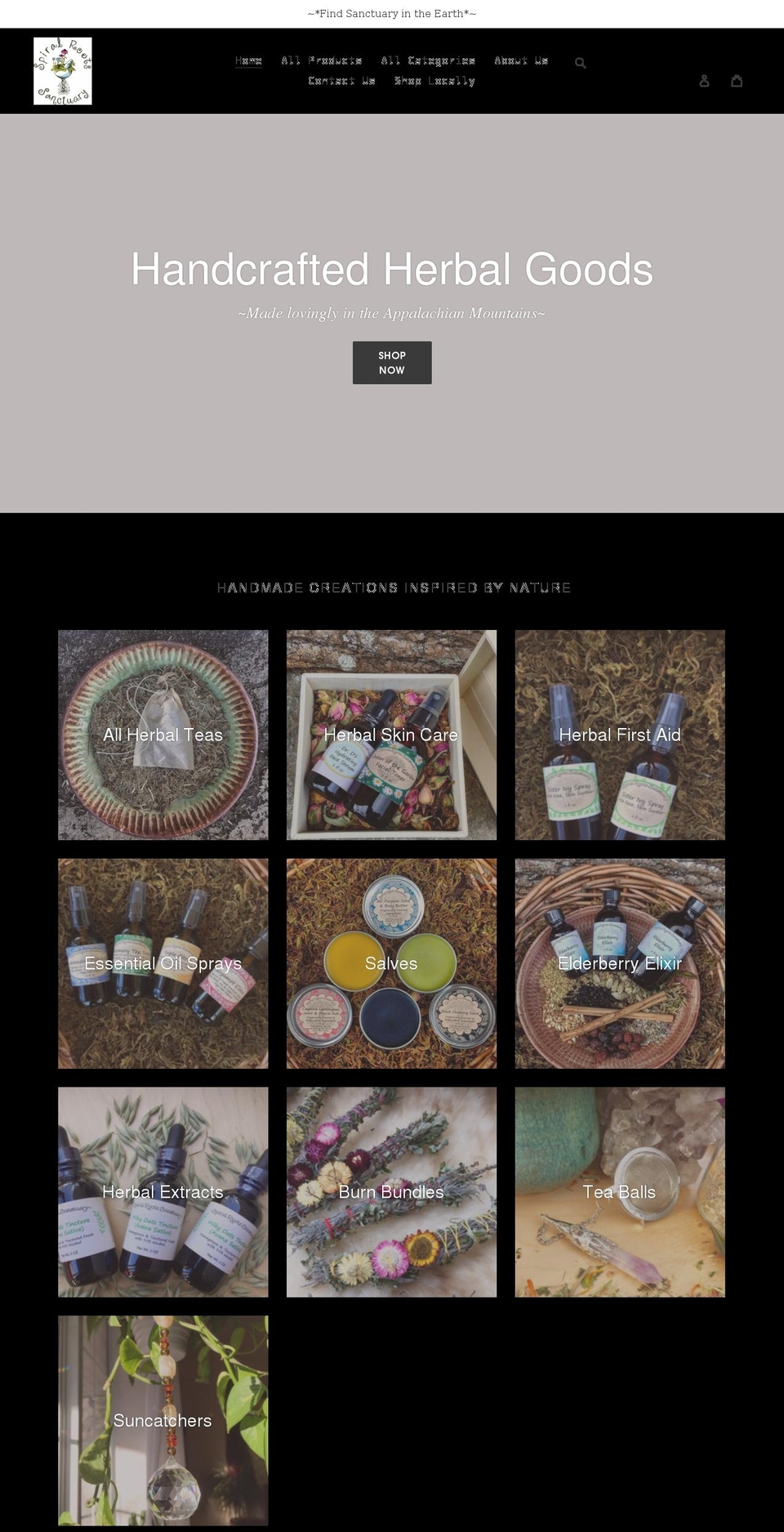 spiralrootssanctuary.com shopify website screenshot