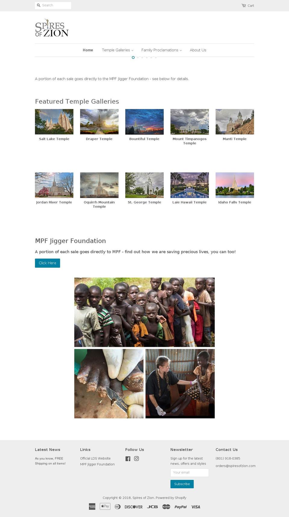 spiresofzion.com — Shopify storefront screenshot