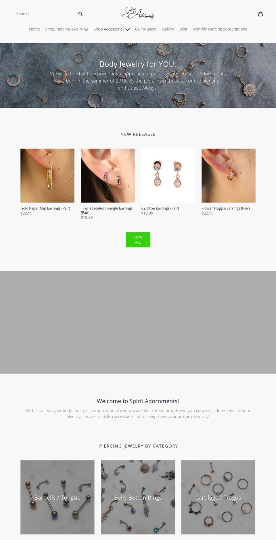 spiritadornments.com shopify website screenshot